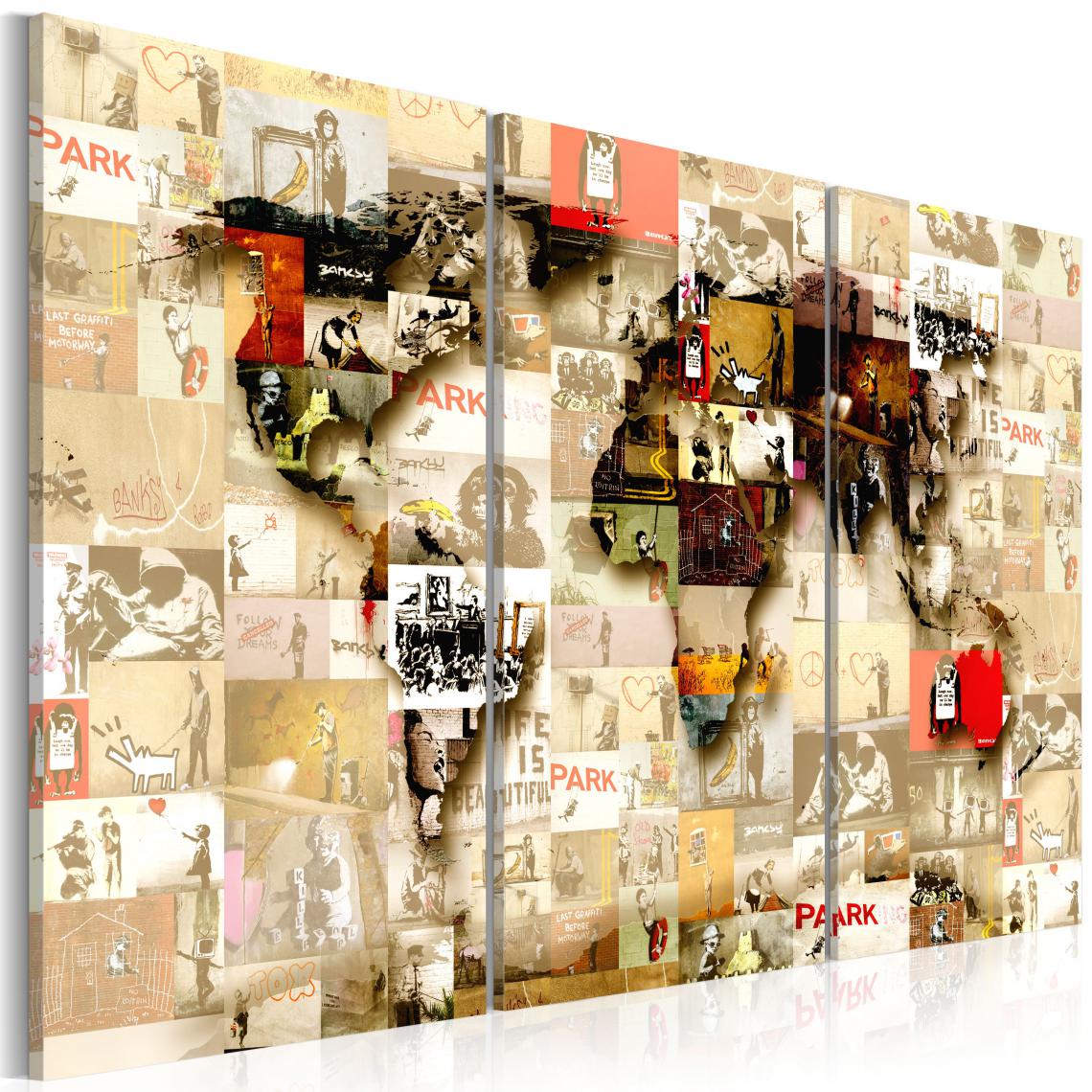Decoshop26 - Tableau sur toile en 3 panneaux décoration murale image imprimée cadre en bois à suspendre Le monde des graffitis 90x60 cm 11_0004438 - Tableaux, peintures
