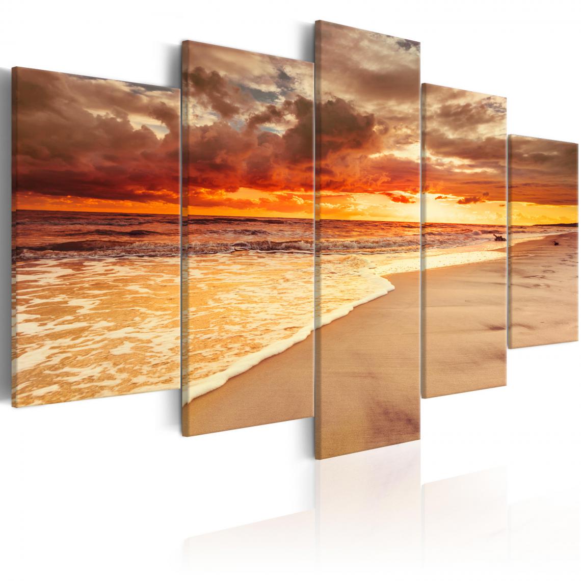 Decoshop26 - Tableau sur toile en 5 panneaux décoration murale image imprimée cadre en bois à suspendre Mer : magnifique coucher de soleil 200x100 cm 11_0006578 - Tableaux, peintures