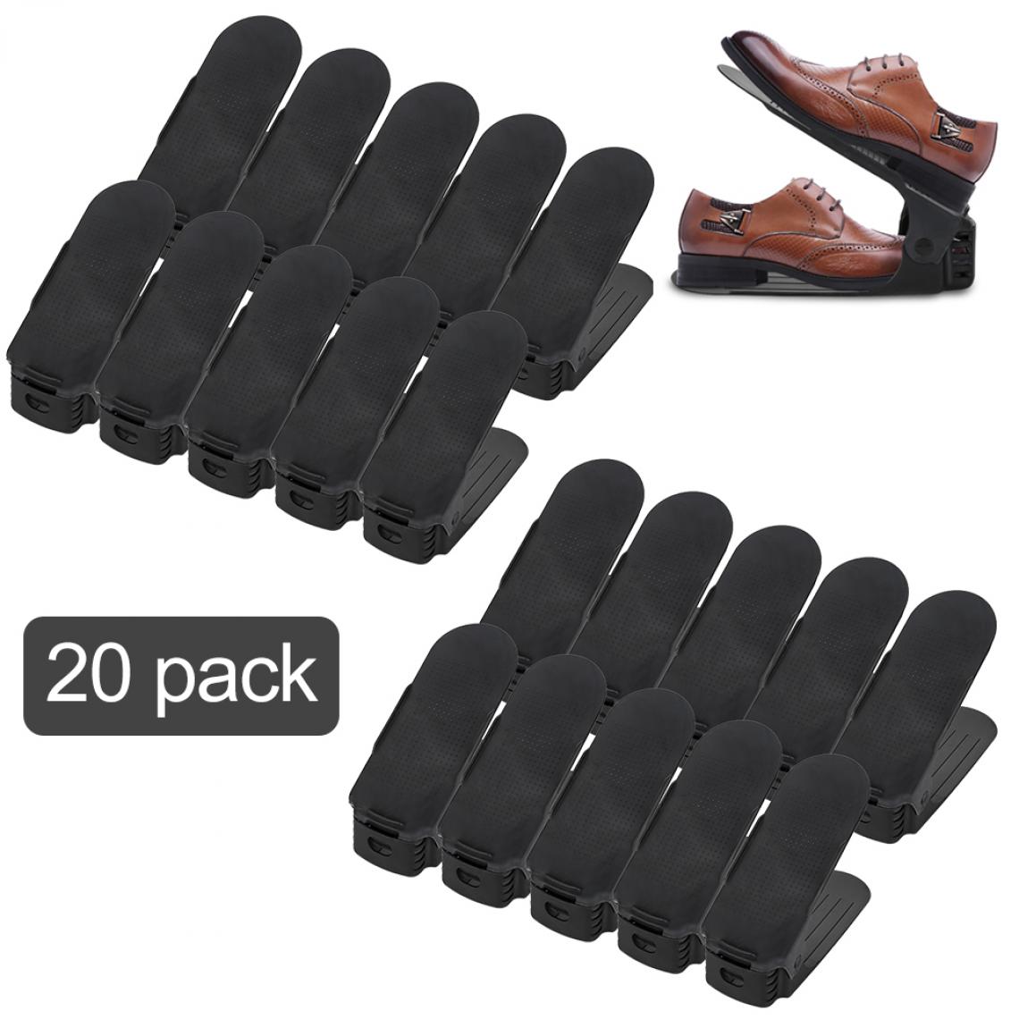 Einfeben - 20X porte-chaussures étagère à chaussures réglable étagères à chaussures ensemble réglable empileur de chaussures noir - Rangements à chaussures