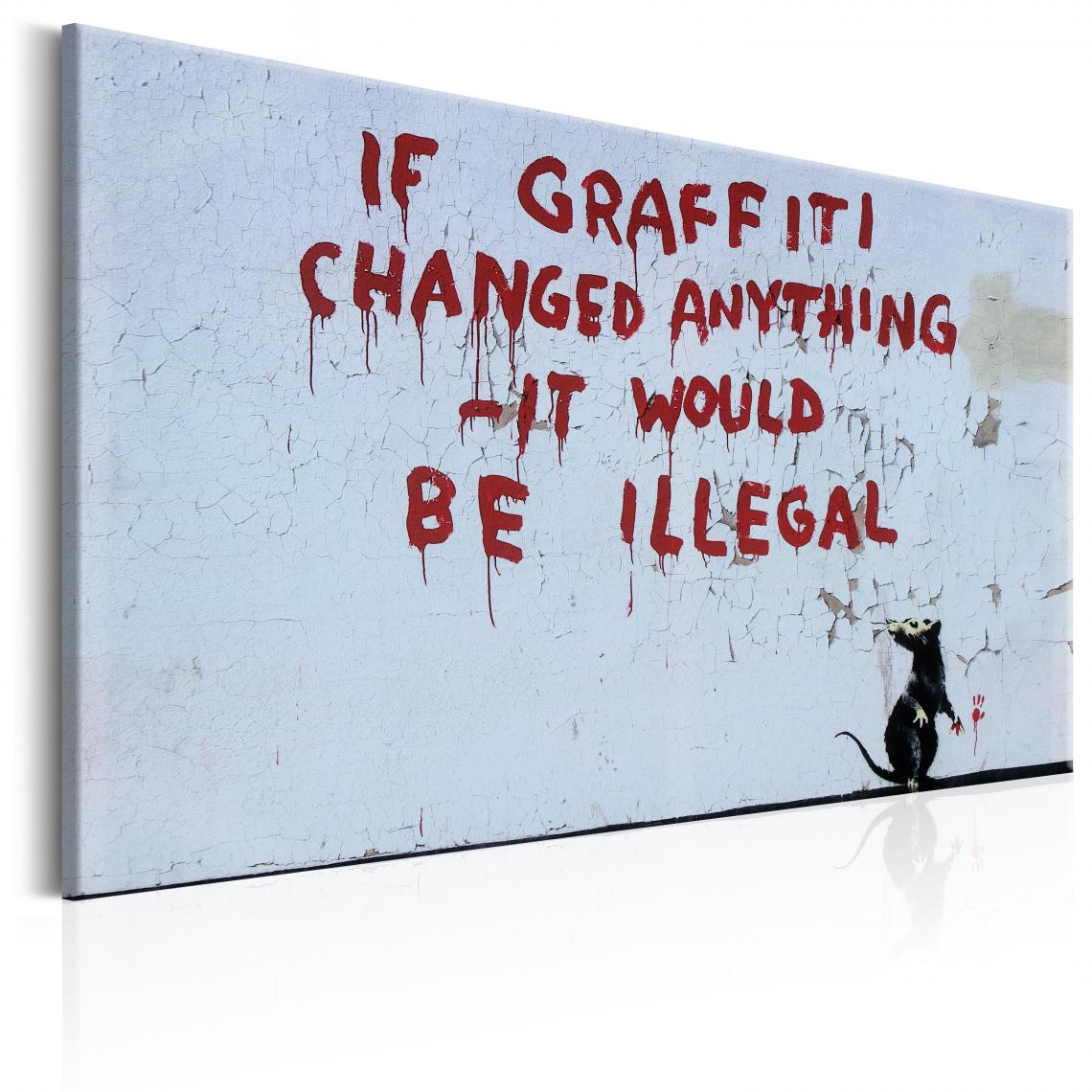Decoshop26 - Tableau sur toile décoration murale image imprimée cadre en bois à suspendre Si le graffiti changeait quelque chose par Banksy 90x60 cm 11_0003429 - Tableaux, peintures