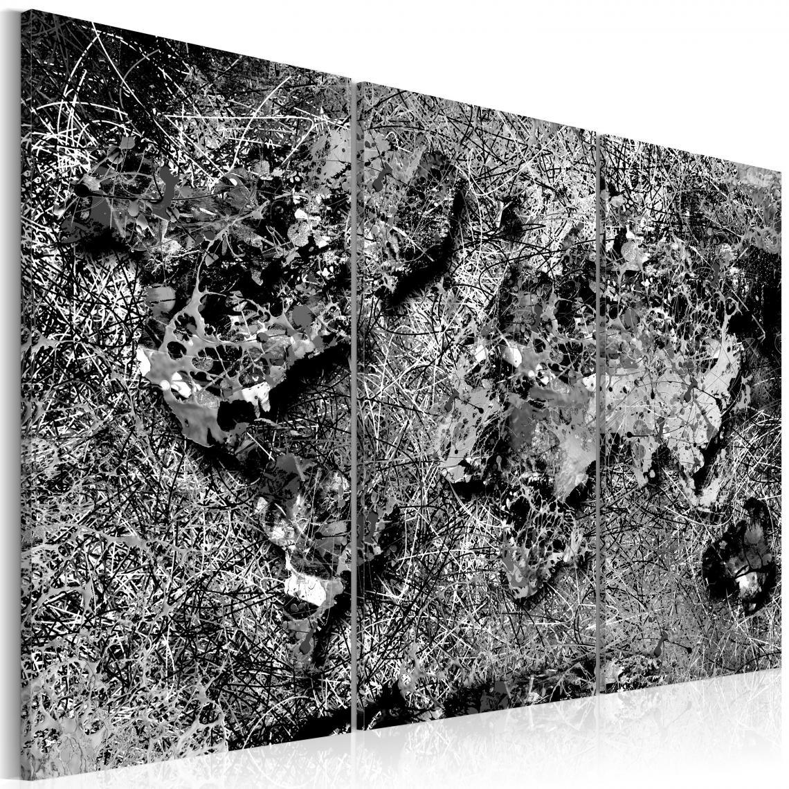 Decoshop26 - Tableau sur toile en 3 panneaux décoration murale image imprimée cadre en bois à suspendre Carte du monde : fil gris 90x60 cm 11_0004434 - Tableaux, peintures