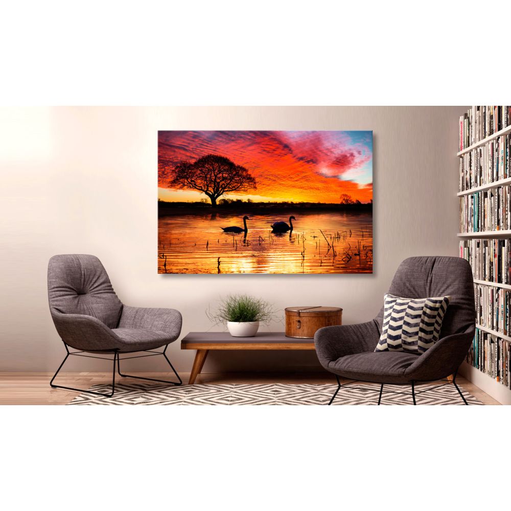 marque generique - 120x80 Tableau Levers et couchers de soleil Paysages Admirable Swan Lake - Tableaux, peintures