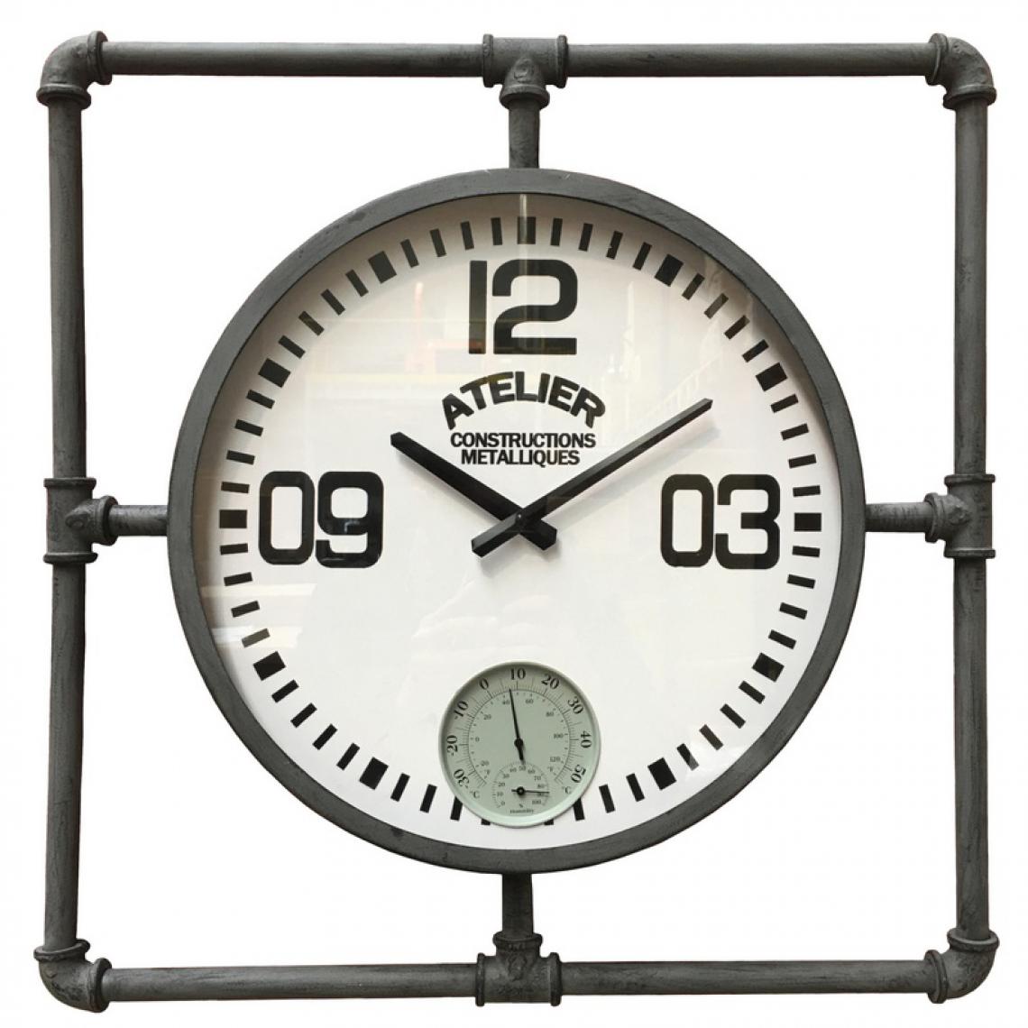L'Originale Deco - Horloge Carré Horloge Ronde Industrielle Métal Fer 57 cm x 57 cm - Horloges, pendules