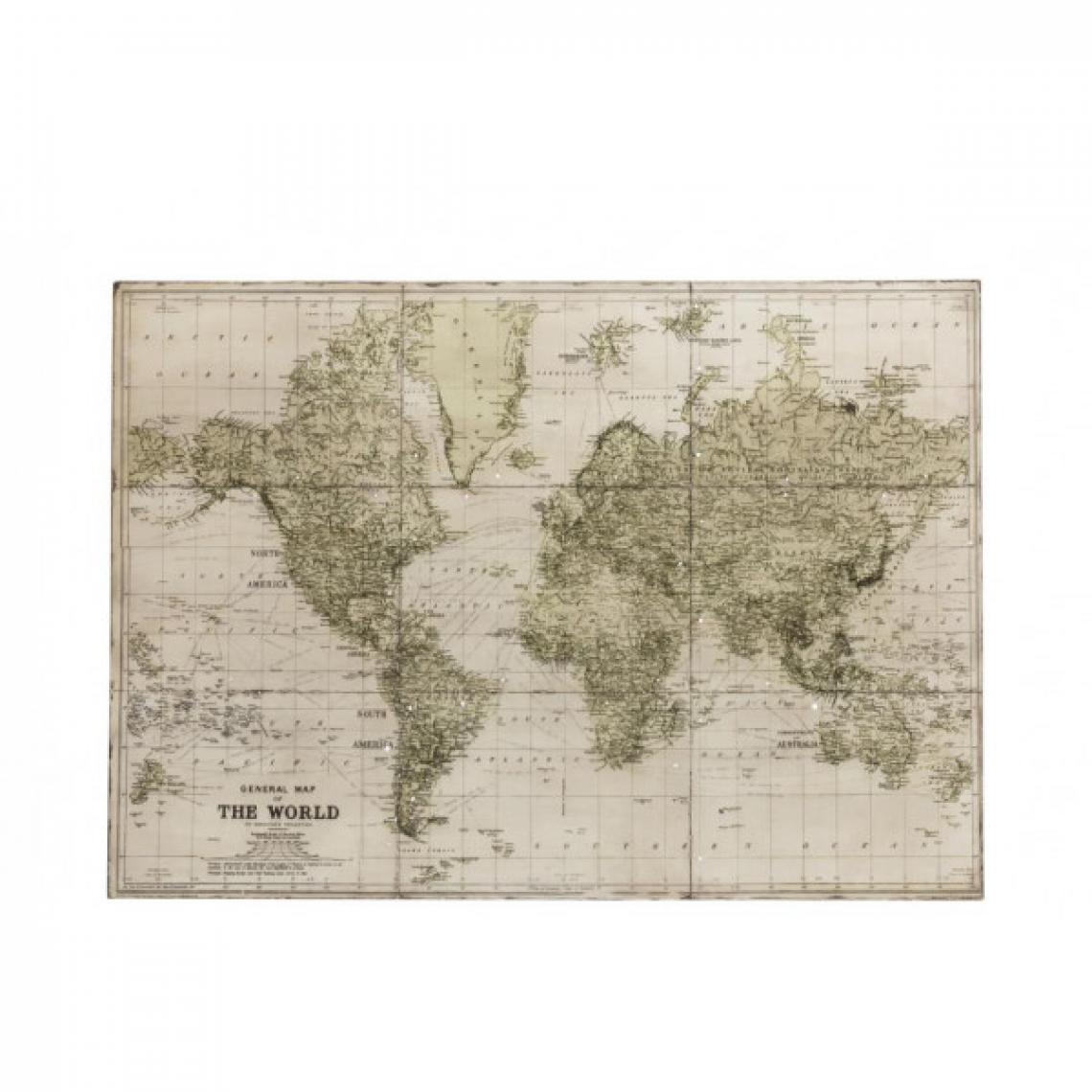 Dansmamaison - Carte Du Monde Metal Blanc/Kaki - L 127 x l 3,5 x H 89 cm - Objets déco