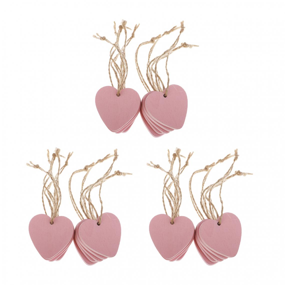 marque generique - 20x étiquettes De Coeur En Bois Peint Rose Suspendus Artisanat Bricolage Décorations Pour La Maison Rose - Objets déco