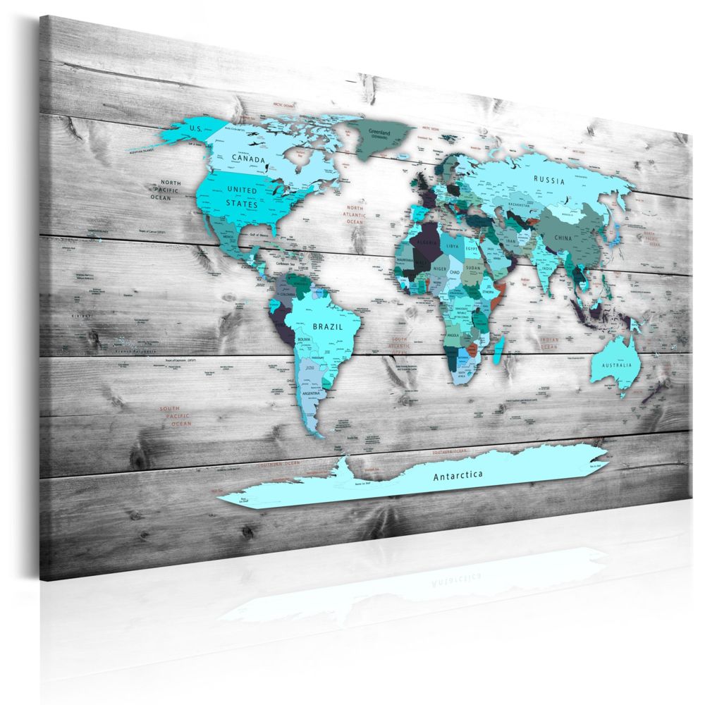 Bimago - Tableau - World Map: Blue World - Décoration, image, art | Cartes du monde | - Tableaux, peintures