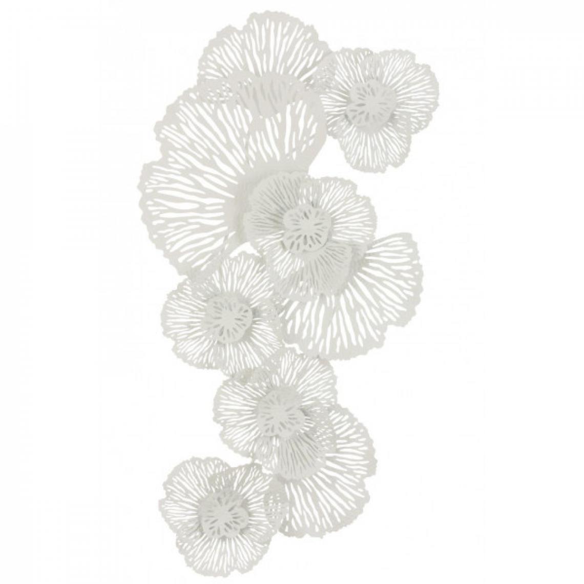 Dansmamaison - Decoration Murale Fleurs Trous Metal Blanc - L 130 x l 72 x H 10 cm - Objets déco