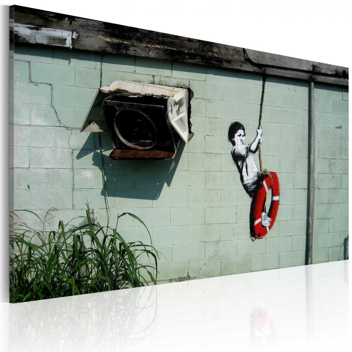 Decoshop26 - Tableau sur toile décoration murale image imprimée cadre en bois à suspendre Garçon sur une balançoire (Banksy) 60x40 cm 11_0003261 - Tableaux, peintures