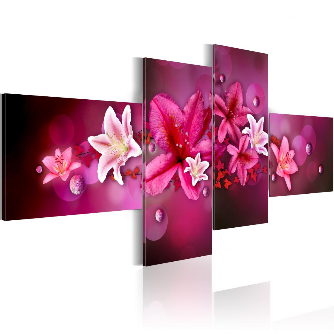 Decoshop26 - Toile de décoration tableau mural motif fleur fond rose 100x45cm DEC110329/2 - Tableaux, peintures