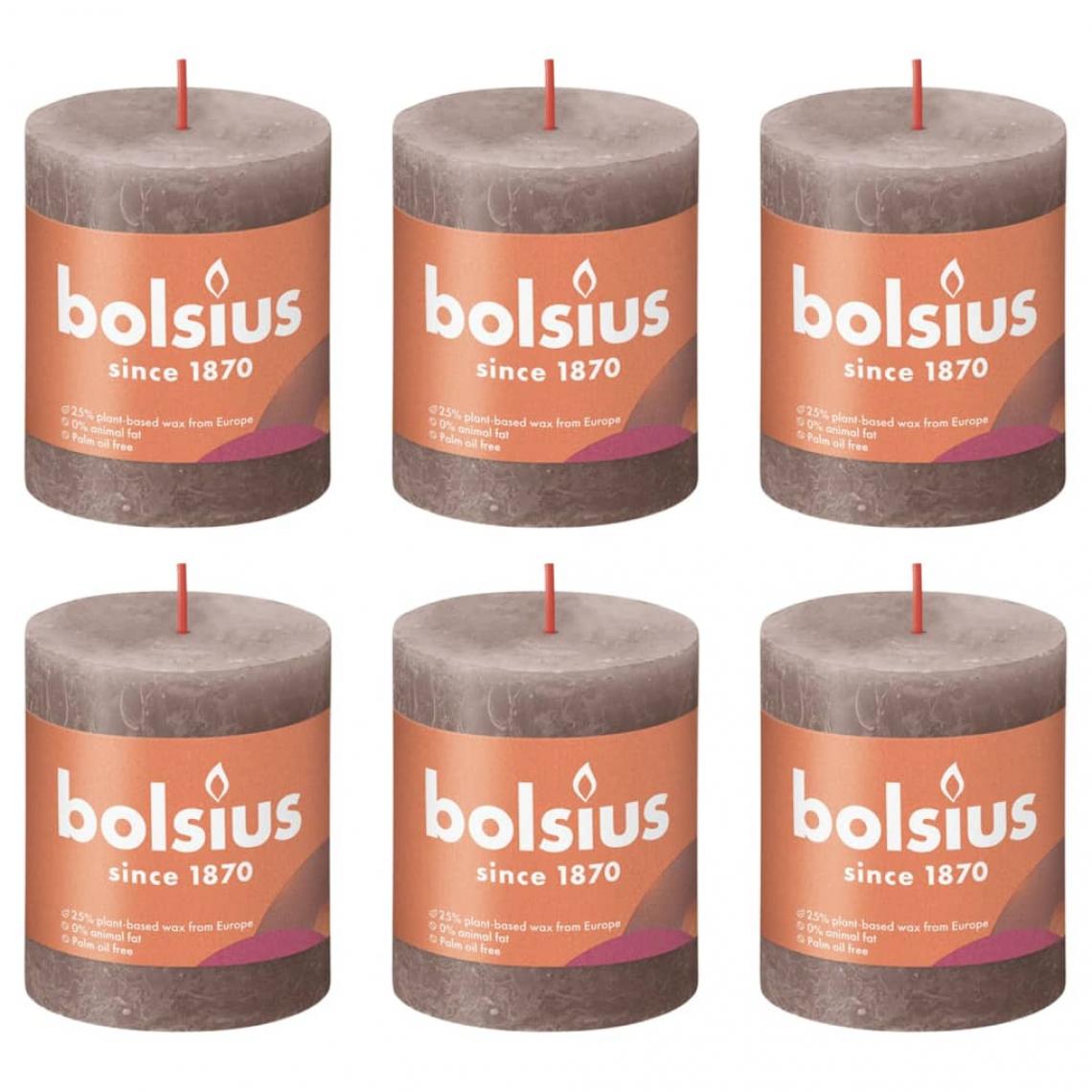 Bolsius - Bolsius Bougies pilier rustiques Shine 4 pcs 80x68 mm Taupe rustique - Bougies