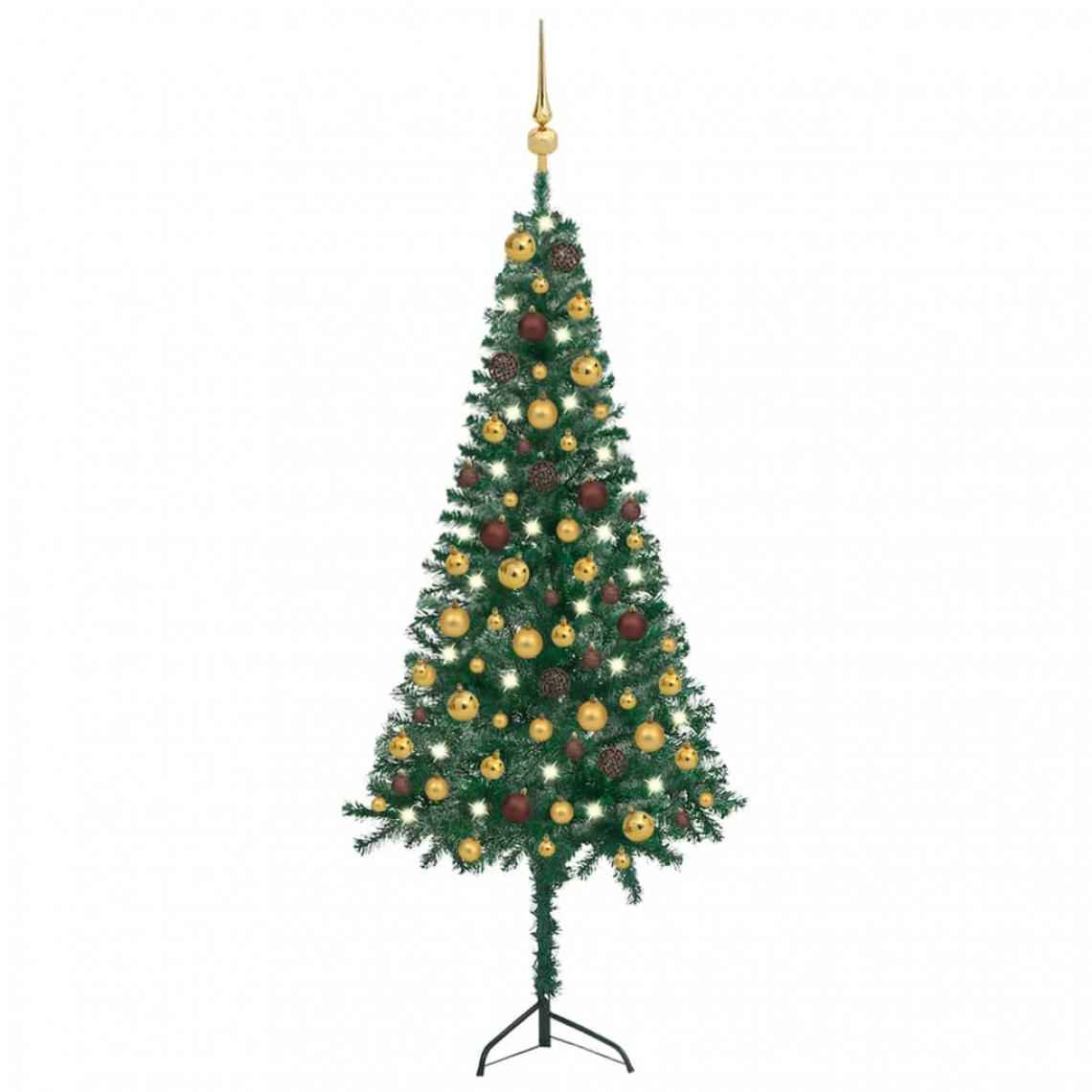 Vidaxl - vidaXL Arbre de Noël artificiel d'angle LED et boules Vert 120 cm PVC - Sapin de Noël