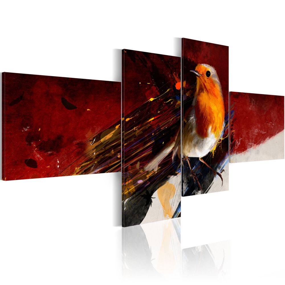 Bimago - Tableau - Petit oiseau sur les quatre panneaux - Décoration, image, art | Animaux | Oiseaux | - Tableaux, peintures