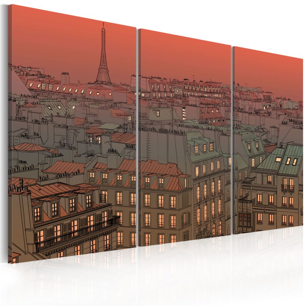 Bimago - Tableau | Tour Eiffel sur fond de coucher de soleil | 60x40 | Vintage | - Tableaux, peintures