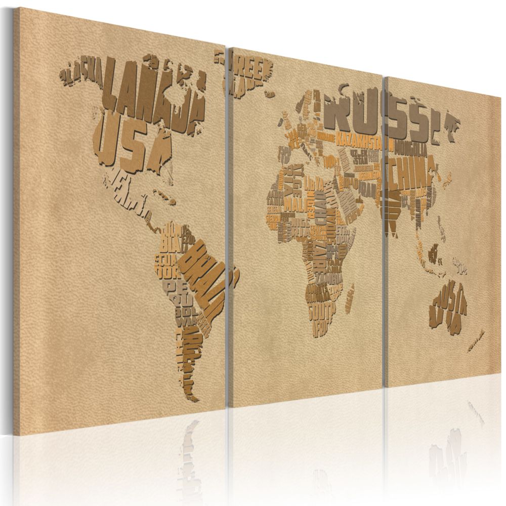 Bimago - Tableau - Carte du monde en beige et brun - Décoration, image, art | Cartes du monde | - Tableaux, peintures