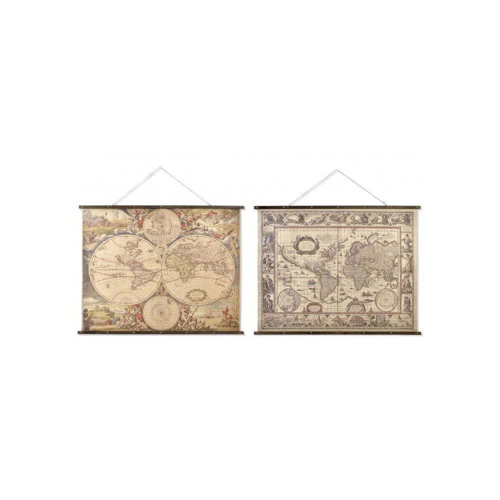 Wadiga - Set de 2 Cartes du Monde sur Toile en Lin Multicolore - 155x122cm - Objets déco