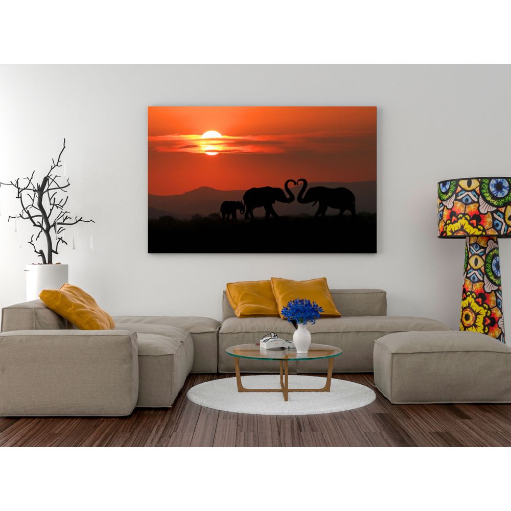 marque generique - 120x80 Tableau Levers et couchers de soleil Paysages Esthetique Elephants in Love (1 Part) Wide - Tableaux, peintures