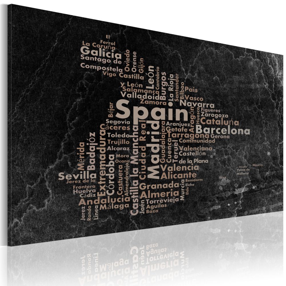 Bimago - Tableau | Text map of Spain on the blackboard | 90x60 | Cartes du monde | - Tableaux, peintures