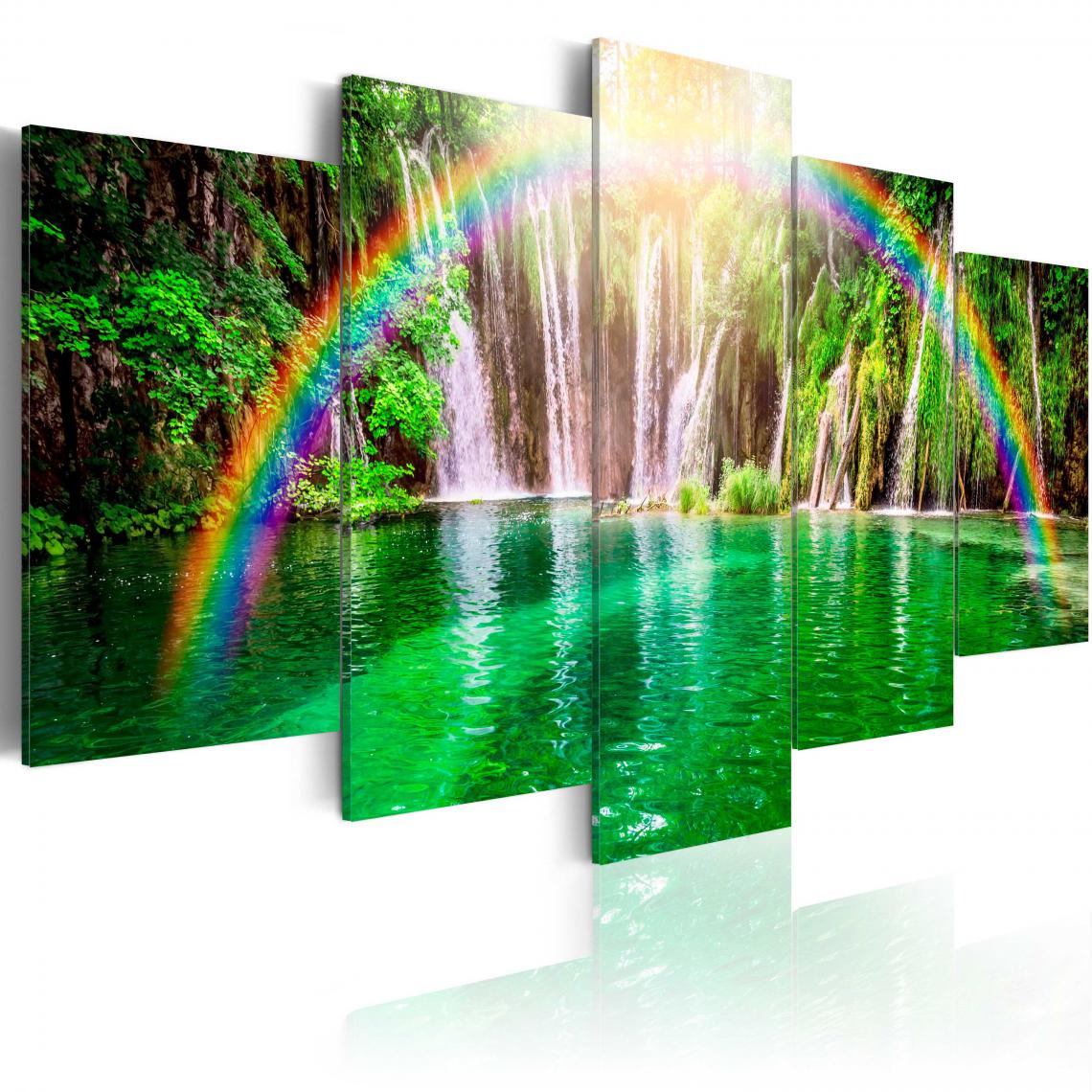 Decoshop26 - Tableau sur toile en 5 panneaux décoration murale image imprimée cadre en bois à suspendre Rainbow time II 100x50 cm 11_0009894 - Tableaux, peintures