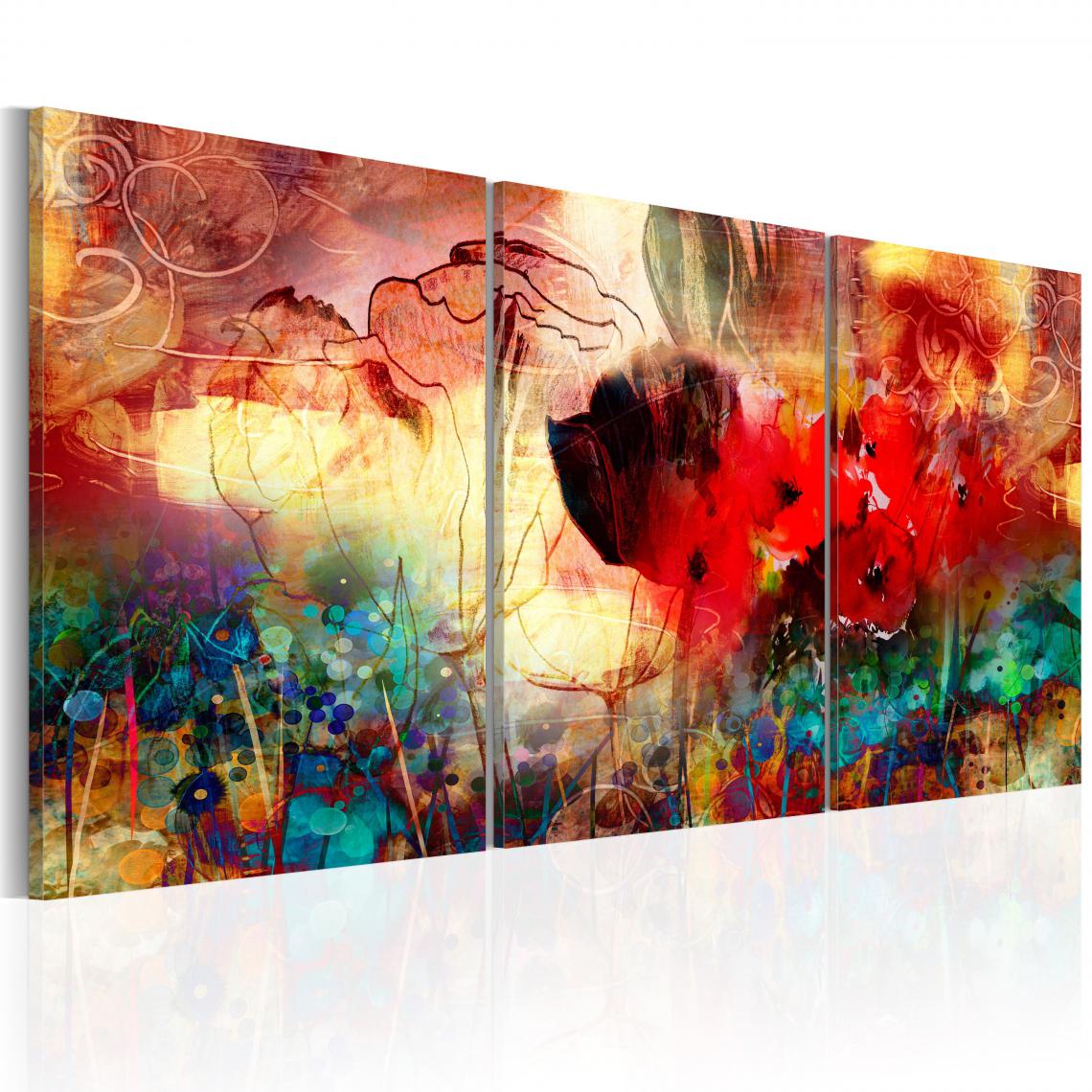 Decoshop26 - Tableau sur toile en 3 panneaux décoration murale image imprimée cadre en bois à suspendre Jardin des Couleurs 60x30 cm 11_0005010 - Tableaux, peintures
