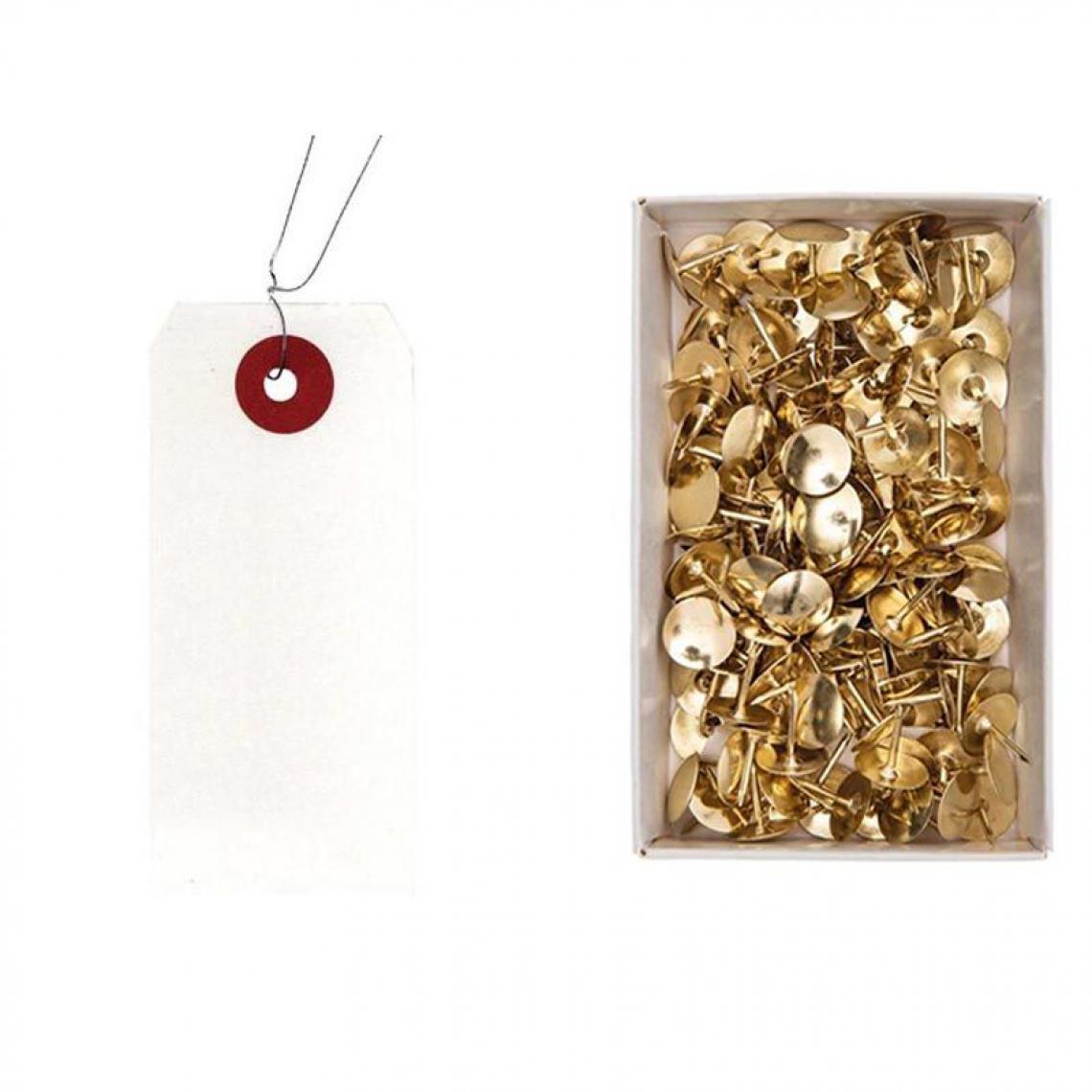 Sans Marque - 50 étiquettes blanches fil métal + 150 punaises dorées - Décorations de Noël