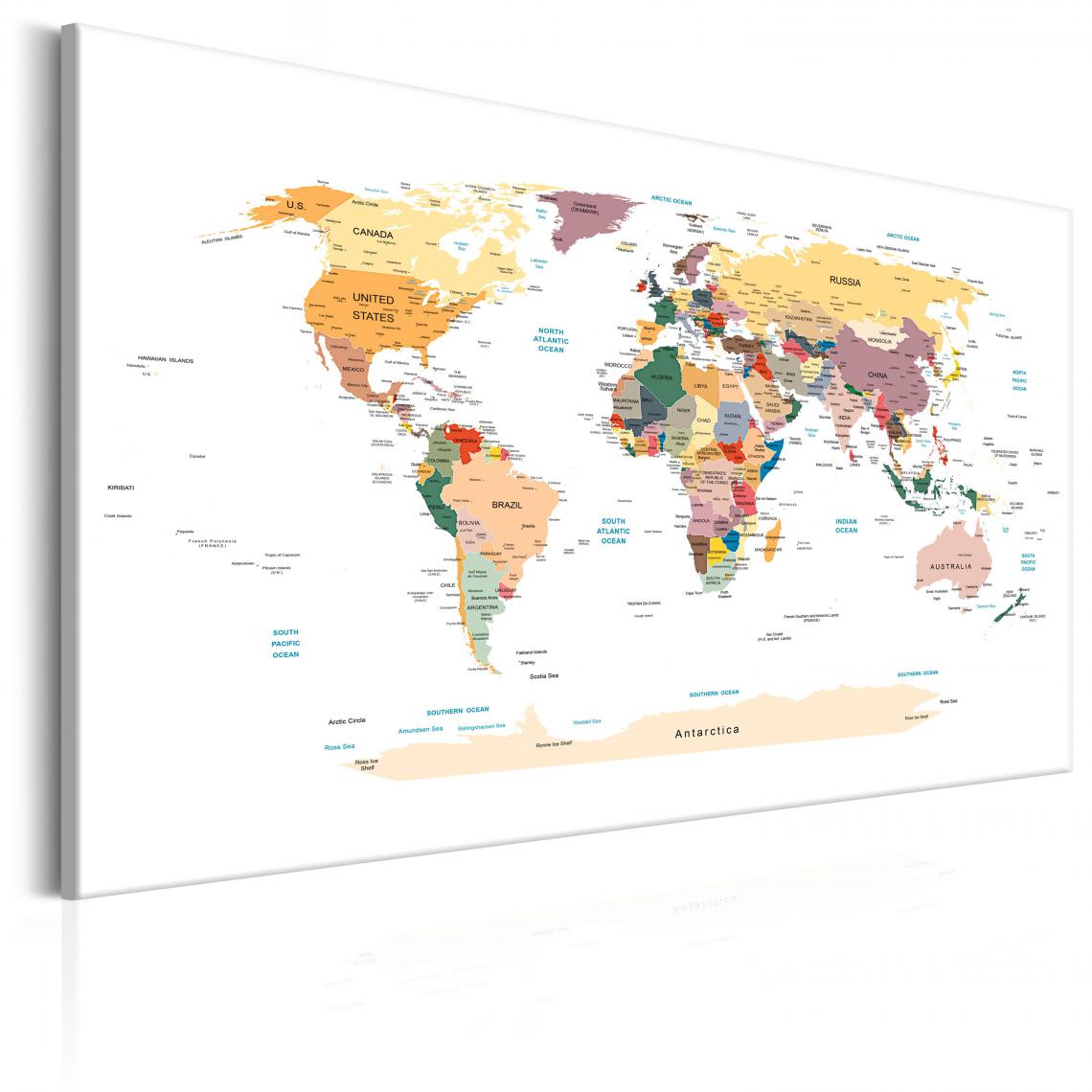 Decoshop26 - Tableau sur toile décoration murale image imprimée cadre en bois à suspendre Carte du monde : Voyage autour du monde 120x80 cm 11_0004250 - Tableaux, peintures