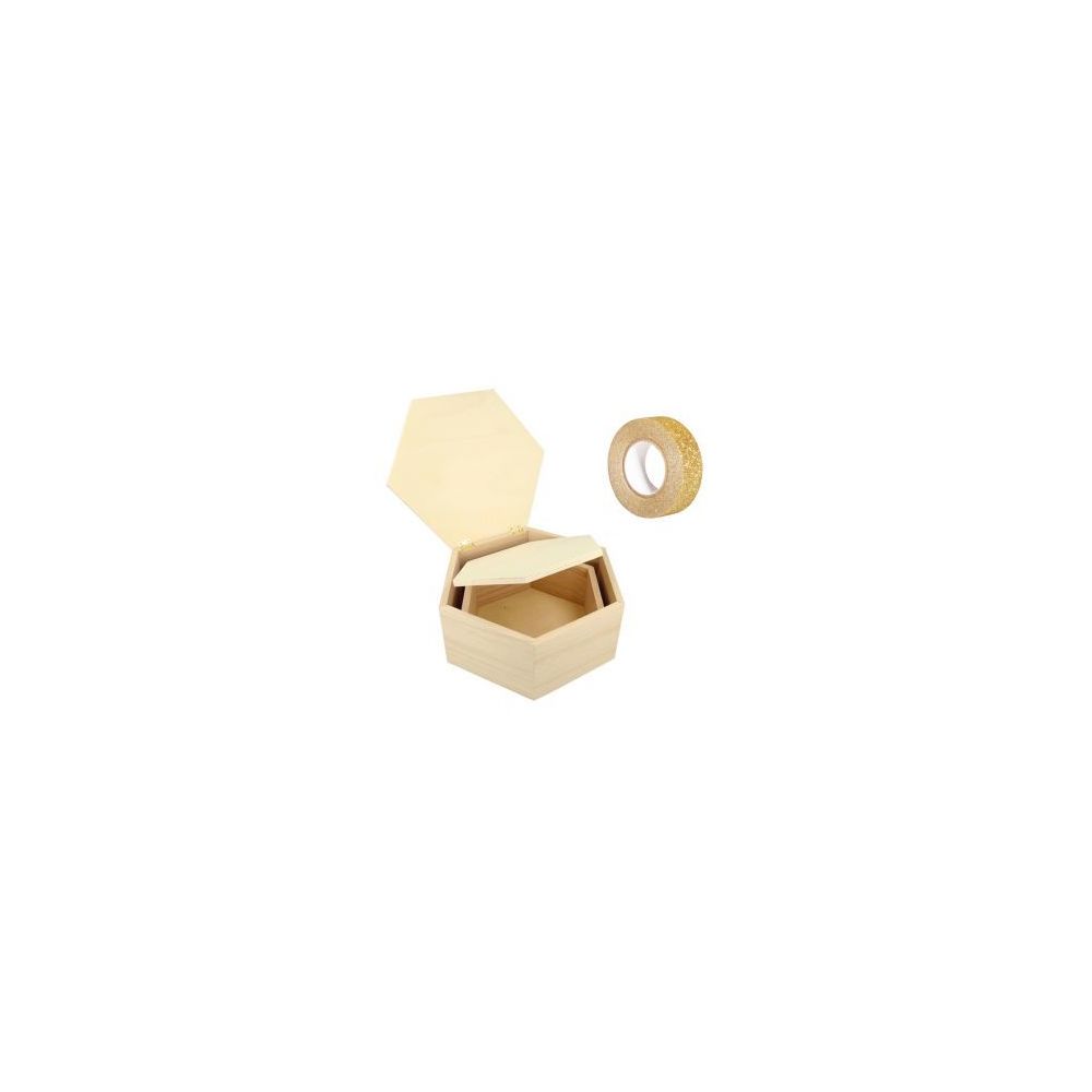 marque generique - 2 boîtes bois hexagonales + masking tape doré à paillettes 5 m offert - Décorations de Noël