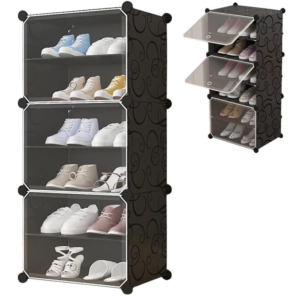 Hucoco - MOWIKO - Meuble à chaussures style moderne couloir - 96x44x31 cm - 6 tiroirs - Modulaire - Noir - Rangements à chaussures