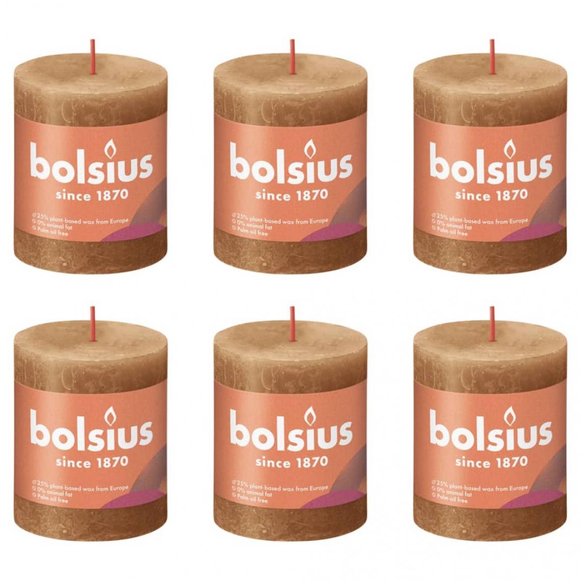 Bolsius - Bolsius Bougies pilier rustiques Shine 4 pcs 80x68 mm Marron épice - Bougies