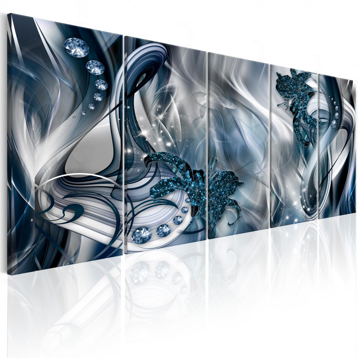 Decoshop26 - Tableau sur toile en 5 panneaux décoration murale image imprimée cadre en bois à suspendre Lueur bleue 225x90 cm 11_0001334 - Tableaux, peintures
