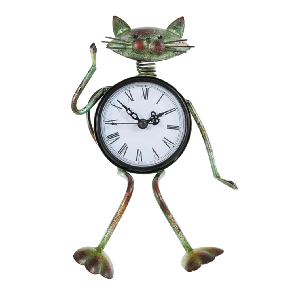 marque generique - Horloge Figurine Animal en Fer Forgé Rétro Ornement de Chat - Horloges, pendules