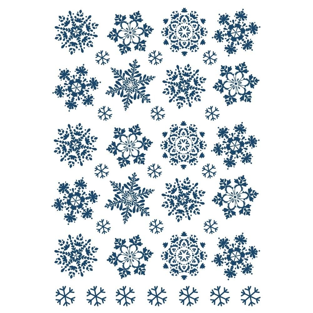 Adzif Biz - Planche de Sticker de Noël - Flocons de Noël Bleu - Adhésifs Transparents - Dimensions A4 - Décorations de Noël