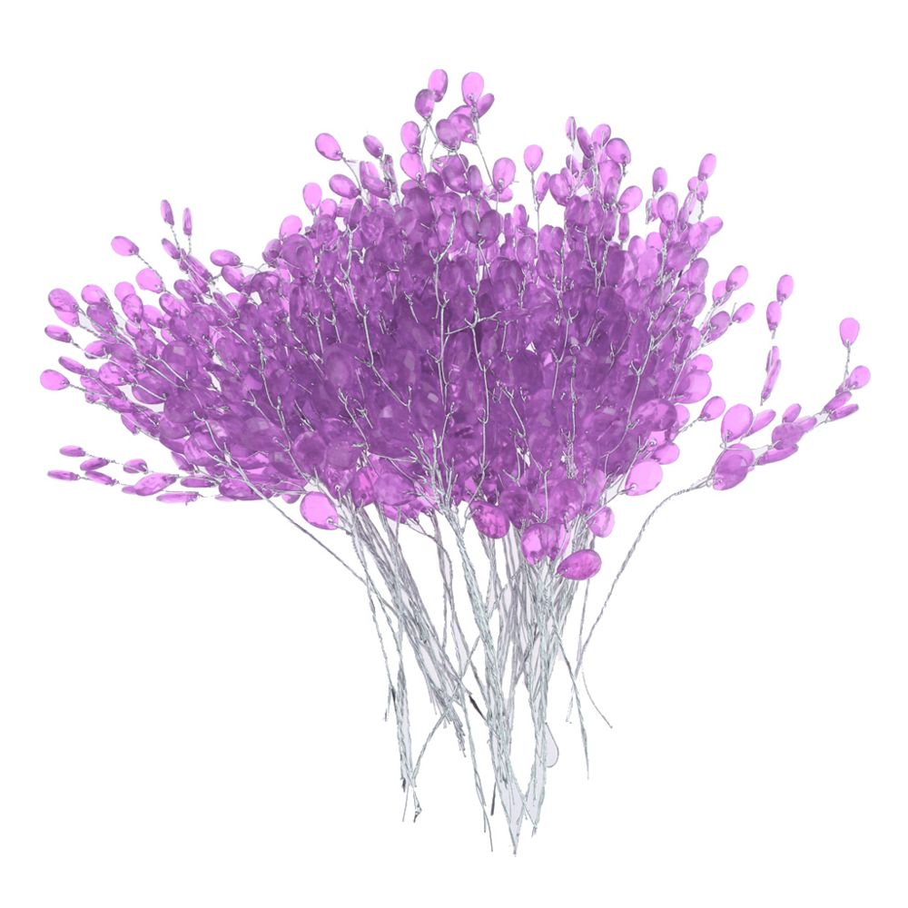 marque generique - 50pcs Bouquet De Fleurs Artificielles Avec Goutte De Cristal Acrylique Perle 15cm Violet - Plantes et fleurs artificielles