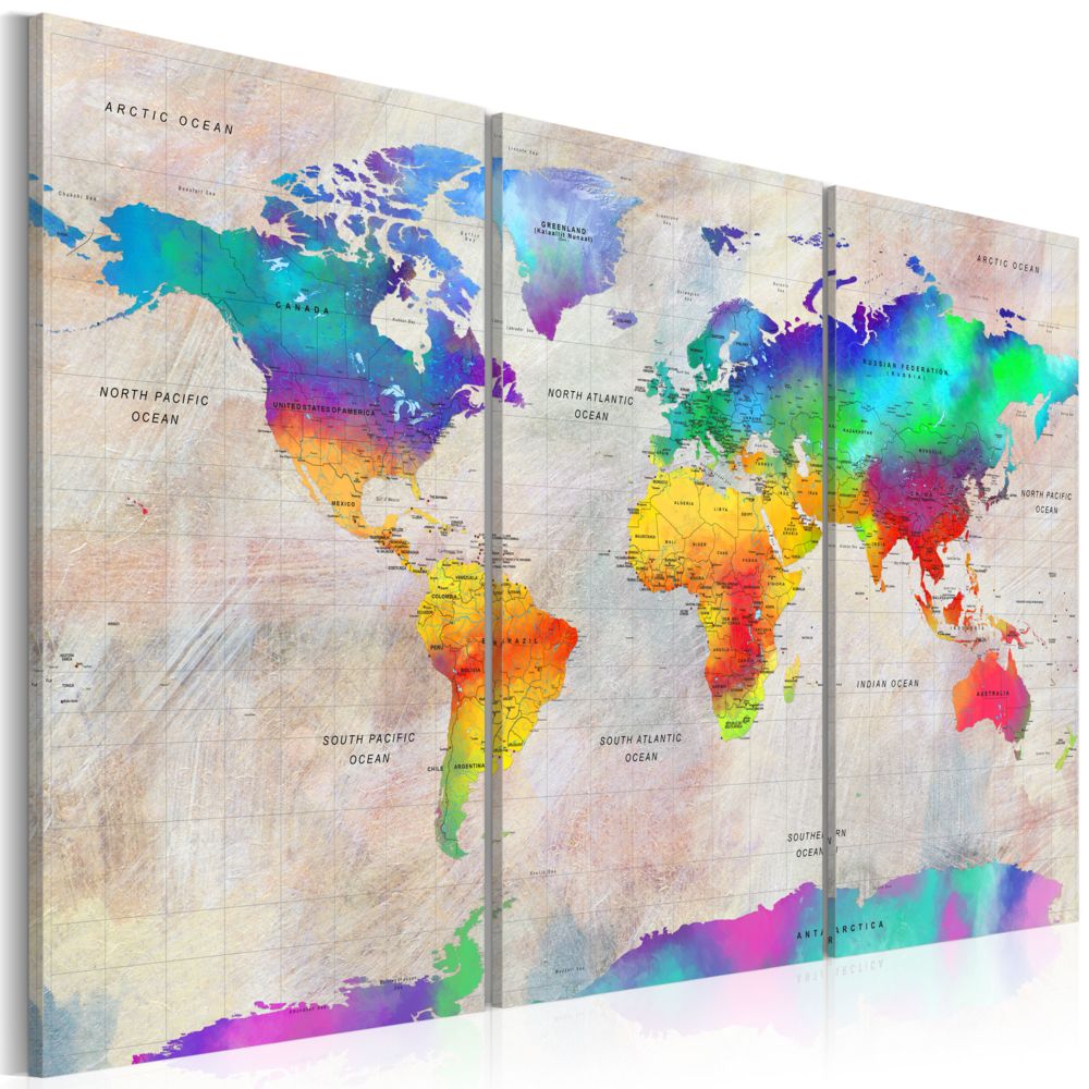 Bimago - Tableau - World Map: Rainbow Gradient - Décoration, image, art | Cartes du monde | - Tableaux, peintures