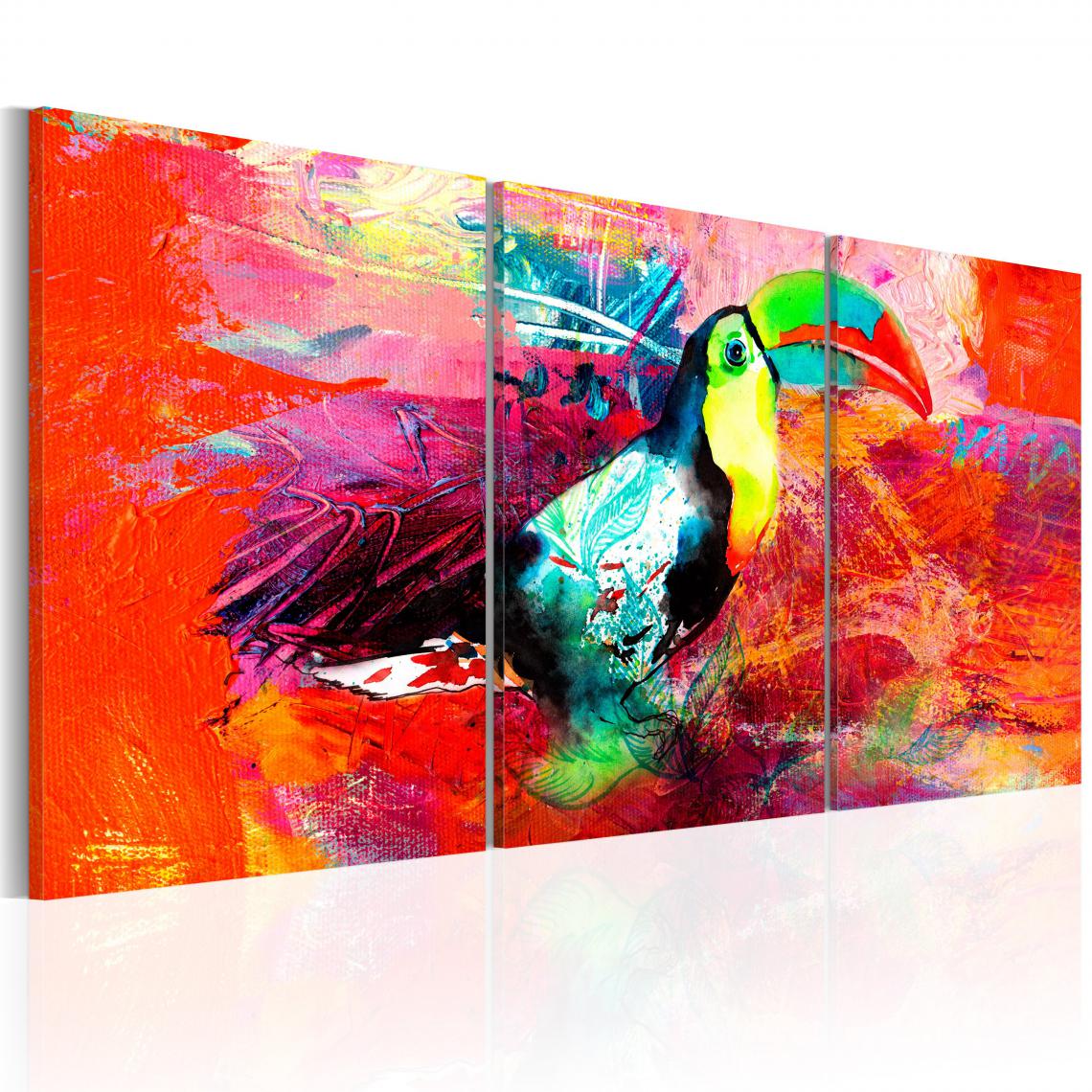 Decoshop26 - Tableau sur toile en 3 panneaux décoration murale image imprimée cadre en bois à suspendre Toucan coloré 60x30 cm 11_0003091 - Tableaux, peintures
