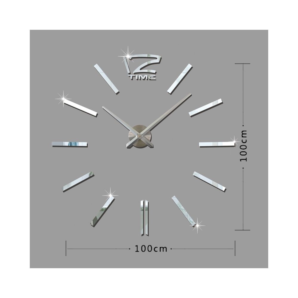 Wewoo - Horloges DIY argent 39 pouces Chambre Home Office Décoration Moderne Sans Cadre Grand DIY 3D Miroir Mur Autocollant Mute Horloge - Horloges, pendules