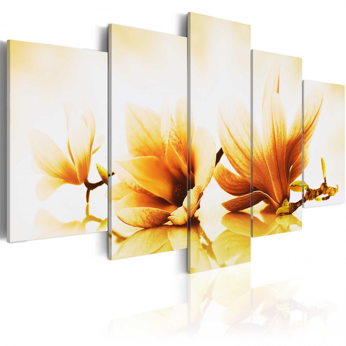 Decoshop26 - Tableau sur toile en 5 panneaux décoration murale image imprimée cadre en bois à suspendre Magnolias d'ambre 100x50 cm 11_0005436 - Tableaux, peintures