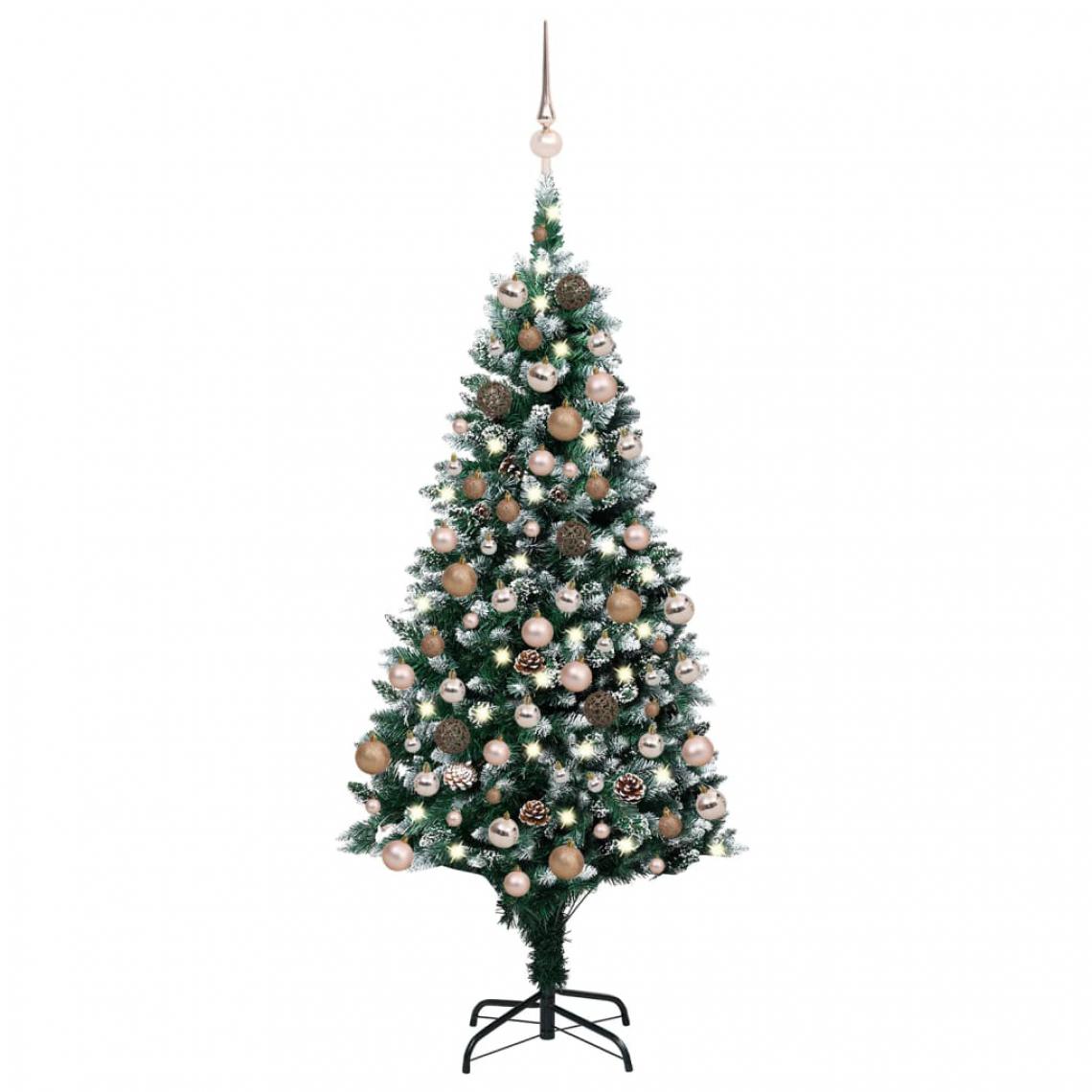 Wottes - Arbre de Noël artificiel LED et boules et pommes de pin -150 cm - Sapin de Noël