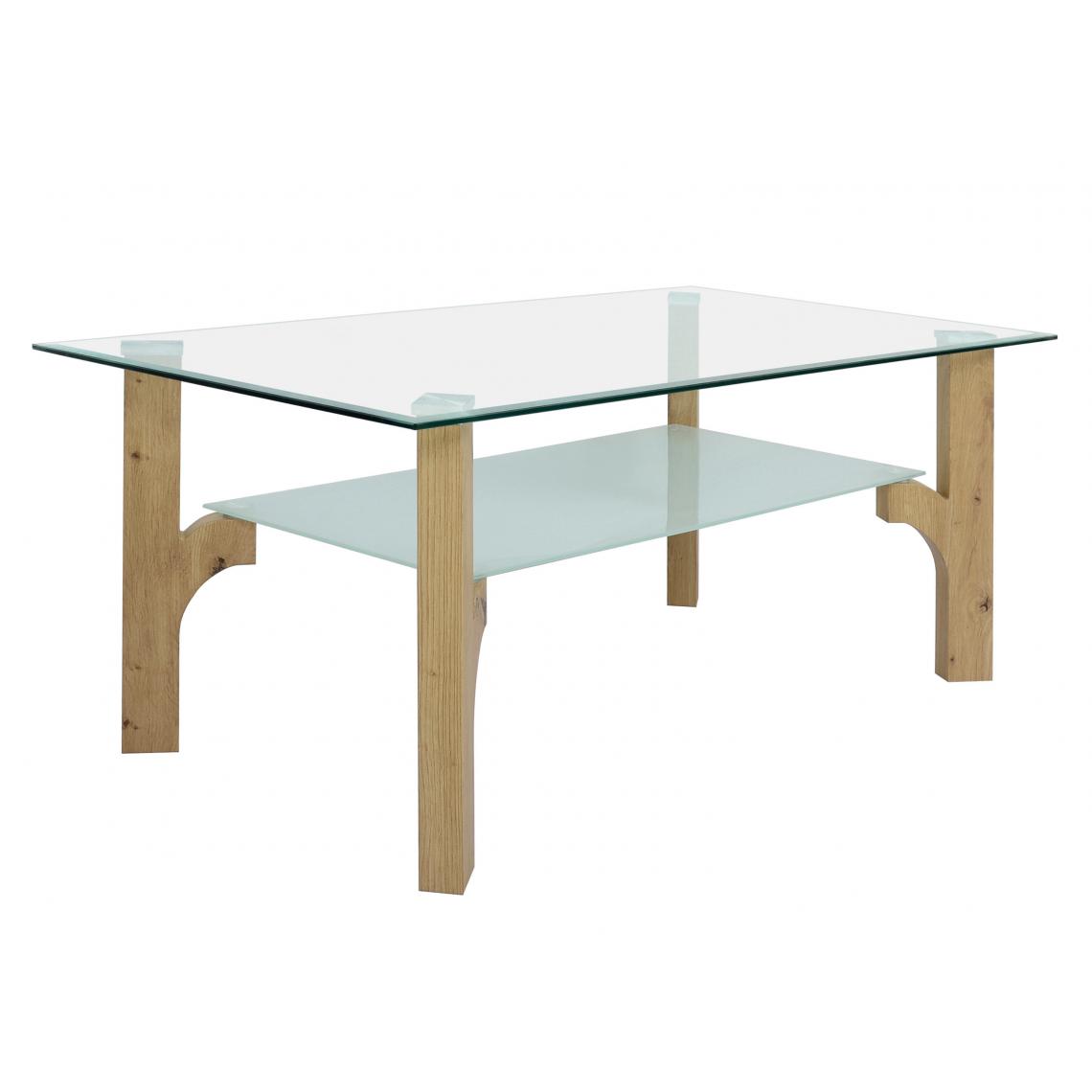 Alter - Table basse, en verre avec pieds en stratifié chêne, 110x60x45 cm - Porte-revues