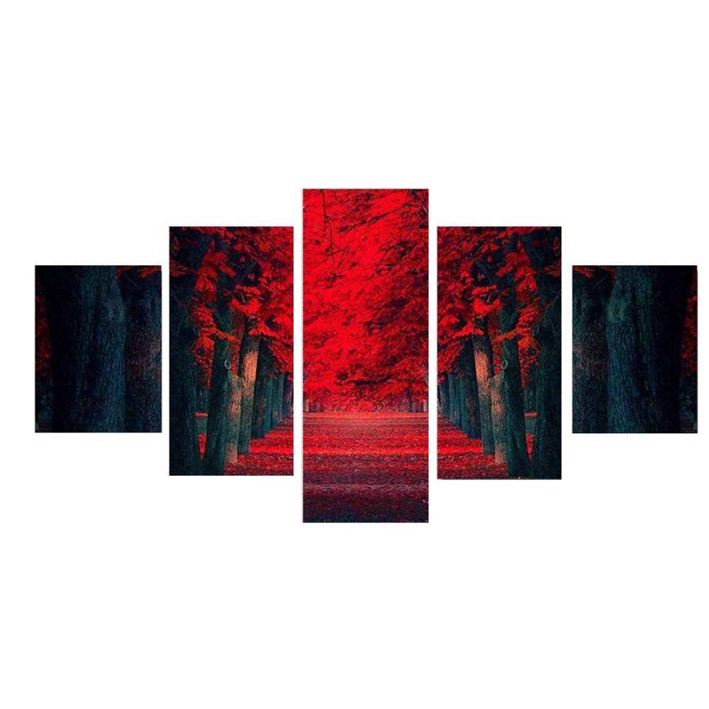 marque generique - 5 Pièces Toile Art Moderne De Peintures Murales D'art D'impression Forêt Rouge 40/60 / 80cm - Affiches, posters
