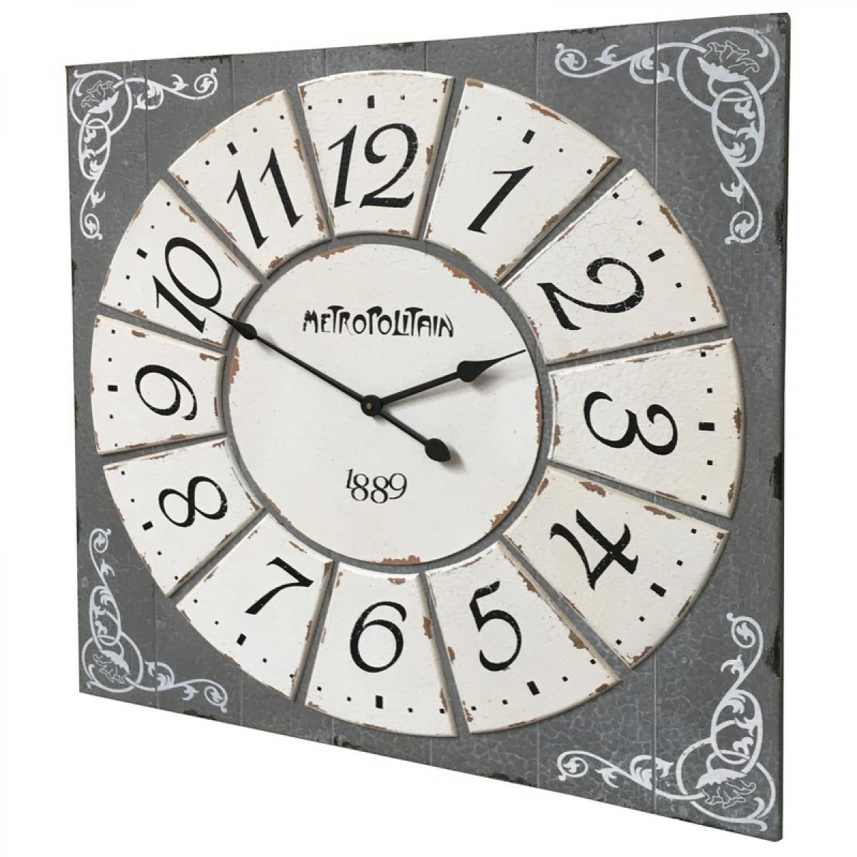 L'Originale Deco - Grande Horloge Industriel Carrée Bois Métal Fer 78 cm x 78 cm - Horloges, pendules