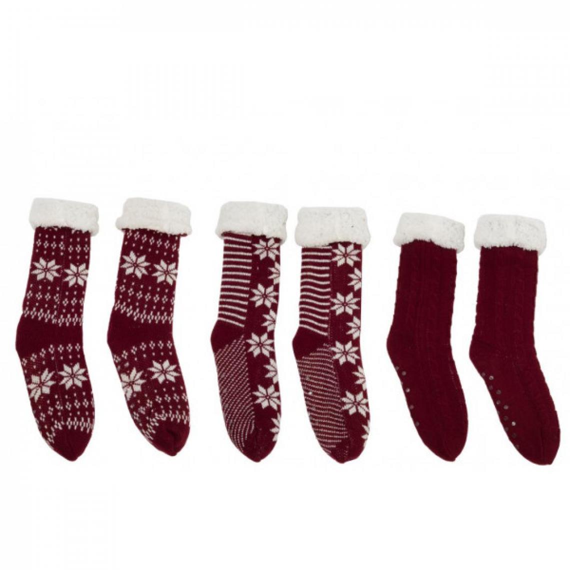 Dansmamaison - Chaussettes Mix Rouge Textile Assortiment De 3 - L 12 x l 3 x H 58 cm - Décorations de Noël