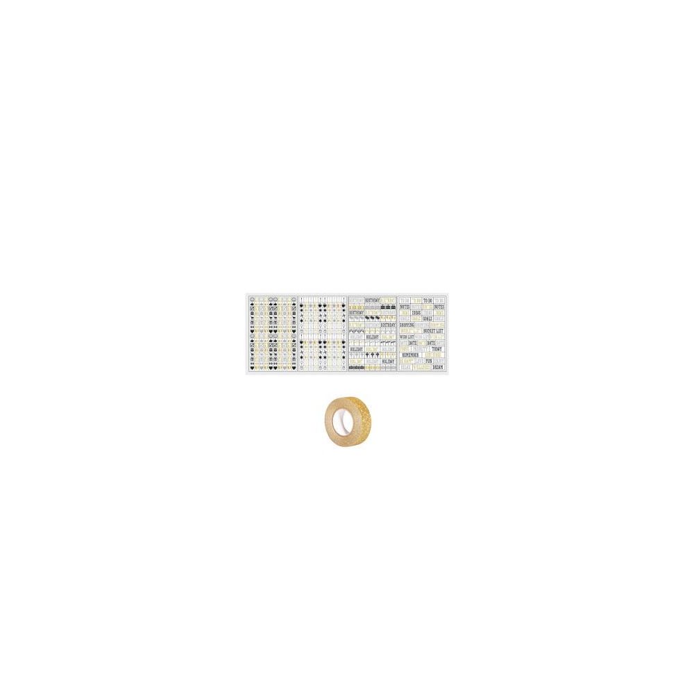 marque generique - 433 stickers icônes & mots Bullet journal noir-gris-doré + masking tape doré à paillettes 5 m - Décorations de Noël