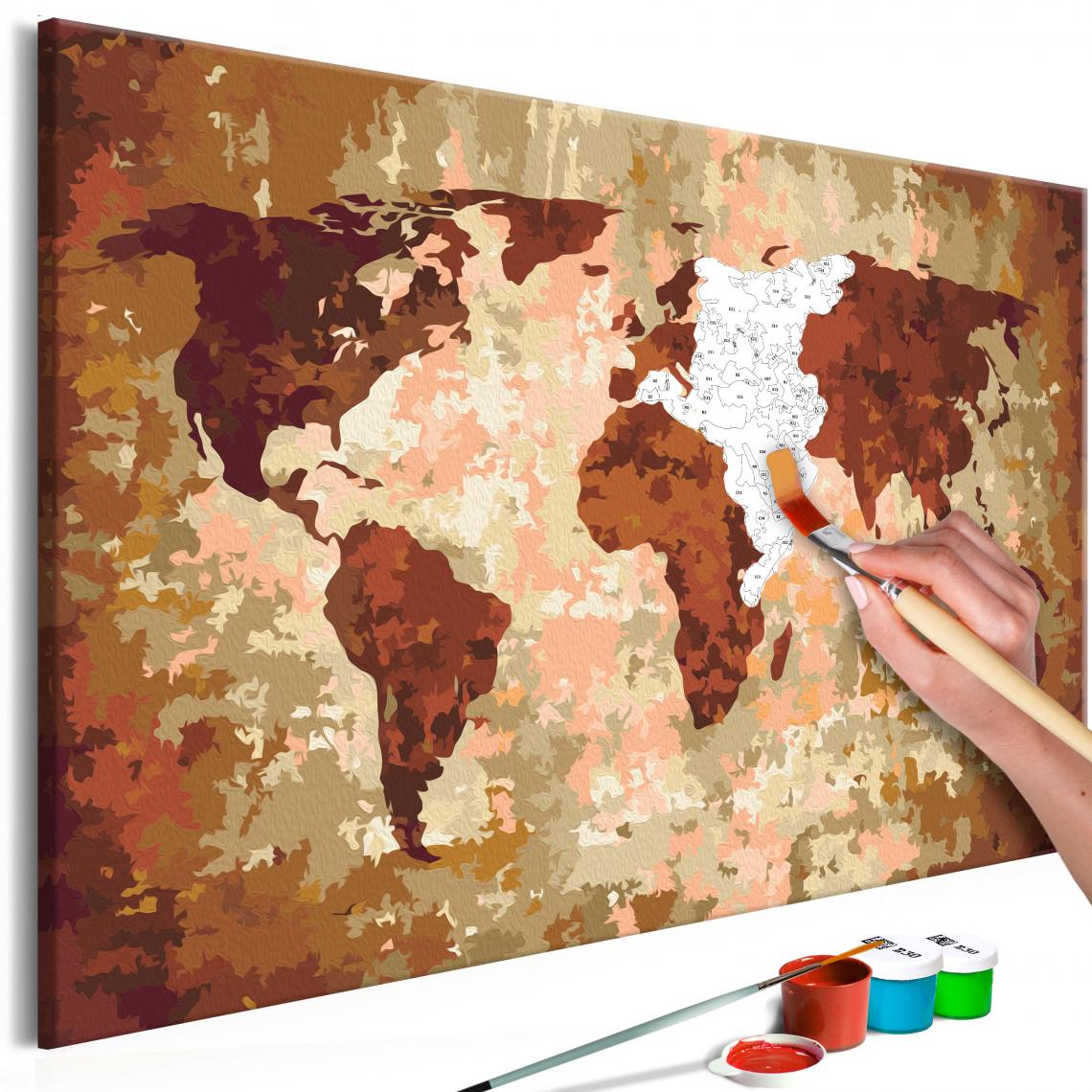 Decoshop26 - Tableau à peindre soi-même peinture par numéros motif Carte du monde (couleurs de la terre) 60x40 cm TPN110034 - Tableaux, peintures
