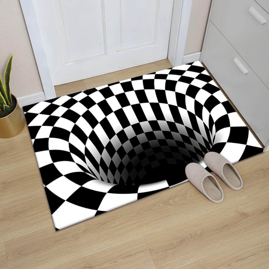 Universal - 3D Swirl Illusion Noir Blanc Zone Tapis Tapis non coulissant Listings Chambre Chambre Porteur Résumé Optique géométrique Tapis extérieur | Tapis(Le noir) - Tapis