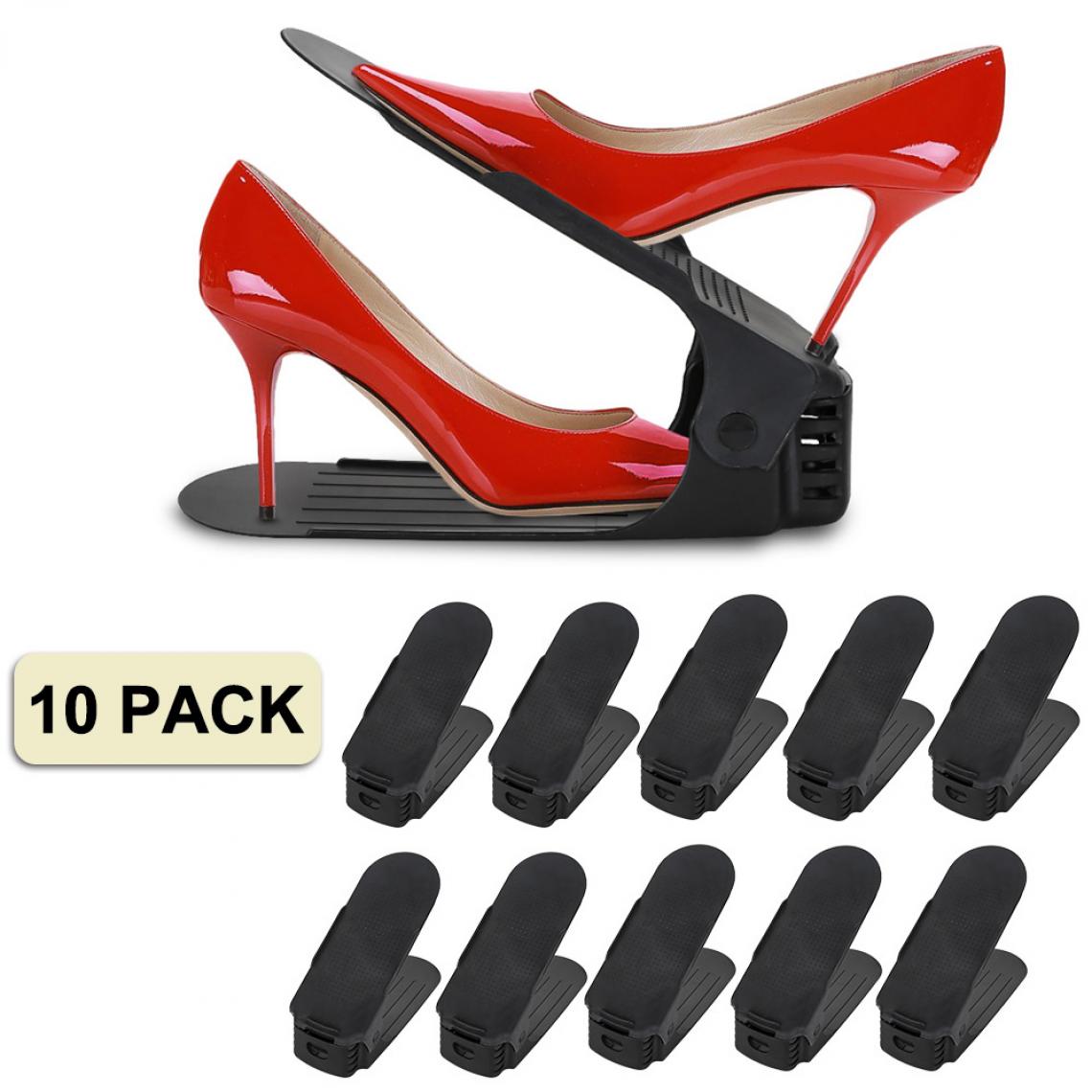 Einfeben - 10X porte-chaussures étagère à chaussures réglable étagères à chaussures ensemble réglable empileur de chaussures noir - Rangements à chaussures