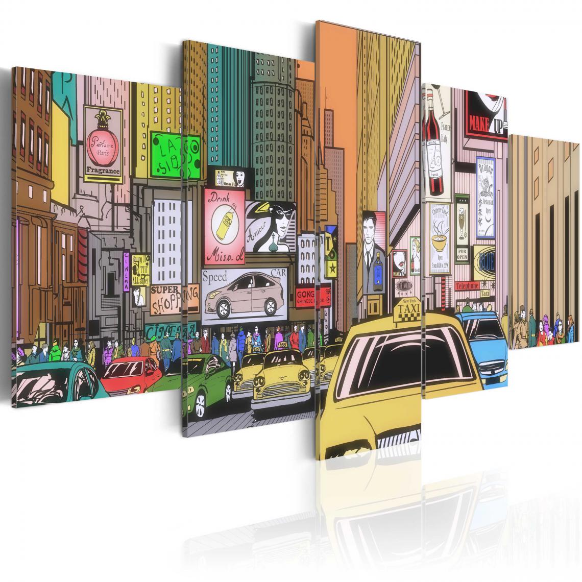 Decoshop26 - Tableau sur toile en 5 panneaux décoration murale image imprimée cadre en bois à suspendre Dessin de la ville 200x100 cm 11_0009437 - Tableaux, peintures