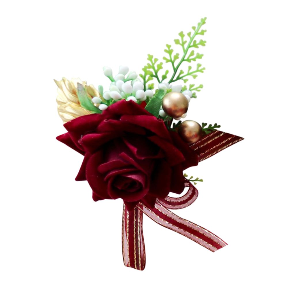 marque generique - fleur rose artificielle mariage corsage boutonnière pour mariée marié bourgogne - Plantes et fleurs artificielles