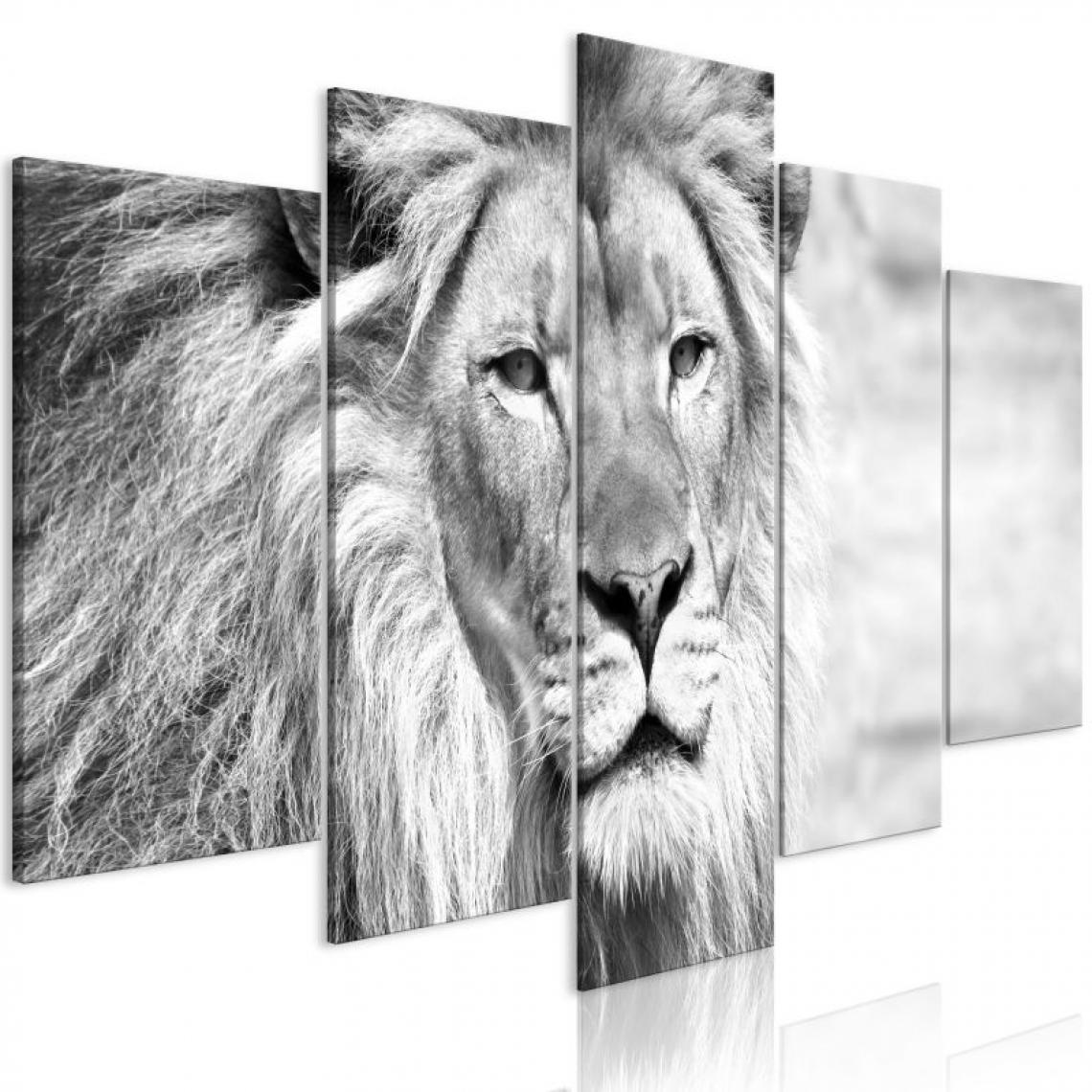 Artgeist - Tableau - The King of Beasts (5 Parts) Wide Black and White .Taille : 200x100 - Tableaux, peintures