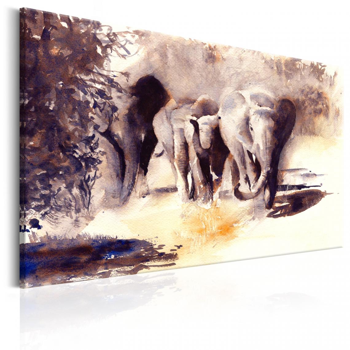 Decoshop26 - Tableau sur toile décoration murale image imprimée cadre en bois à suspendre Éléphants aquarelles 120x80 cm 11_0007712 - Tableaux, peintures