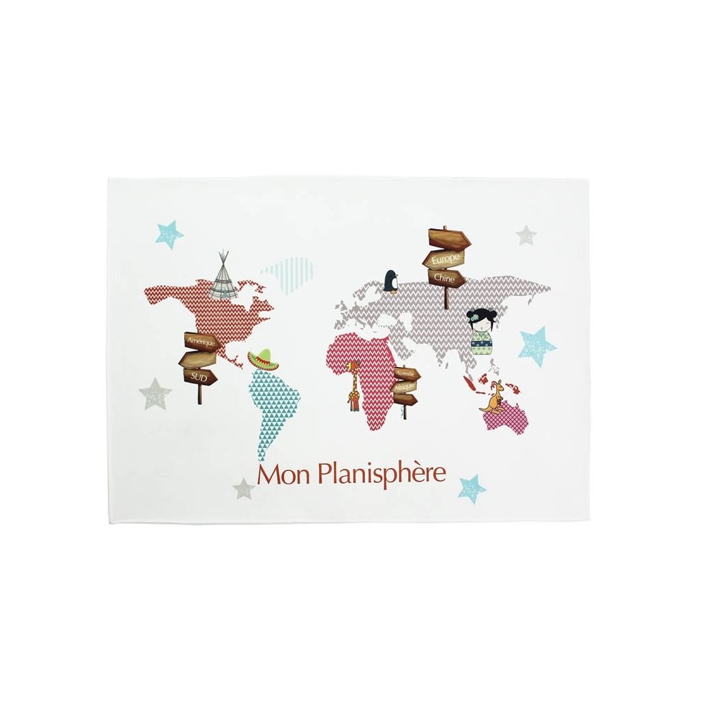 Mon Beau Tapis - PLANISPHERE - Tapis enfant extra-doux imprimé planisphère 90x130 - Tapis